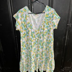 Ultra Flirt White and Yellow V-neck Cap Sleeve Tiered Blouse